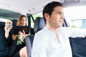 rear seat passenger in a car