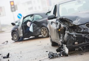 two cars after a serious car accident